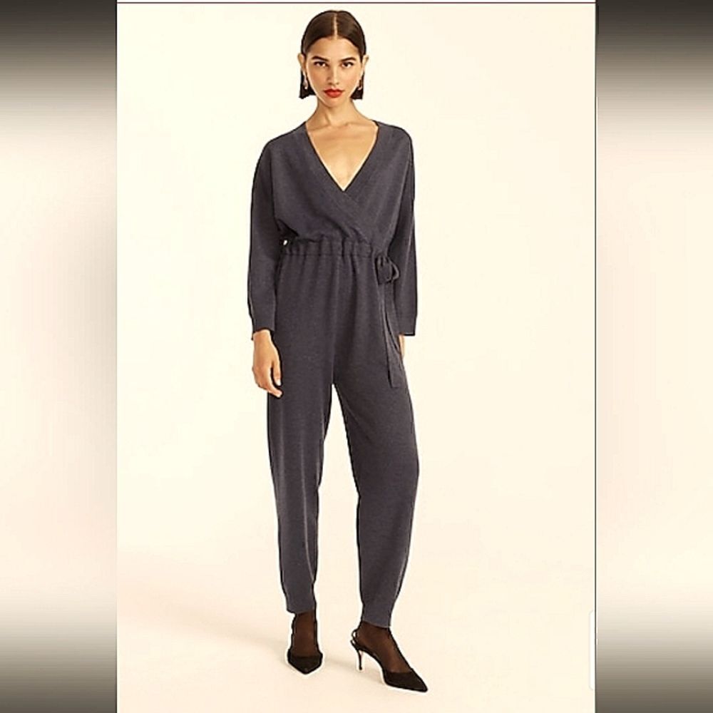 J CREW Merino Wool Blend Jumpsuit Faux Wrap Grey Sz XSMALL NWT